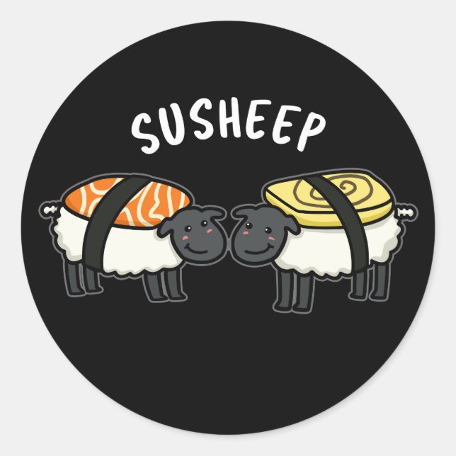 Adesivo Redondo Suovina Funny Sushi Sheep Pun Dark BG (Frente)