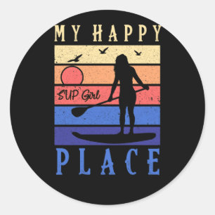Adesivo Redondo SUP Girl My Happy Place Water Stand Paddle Conselh