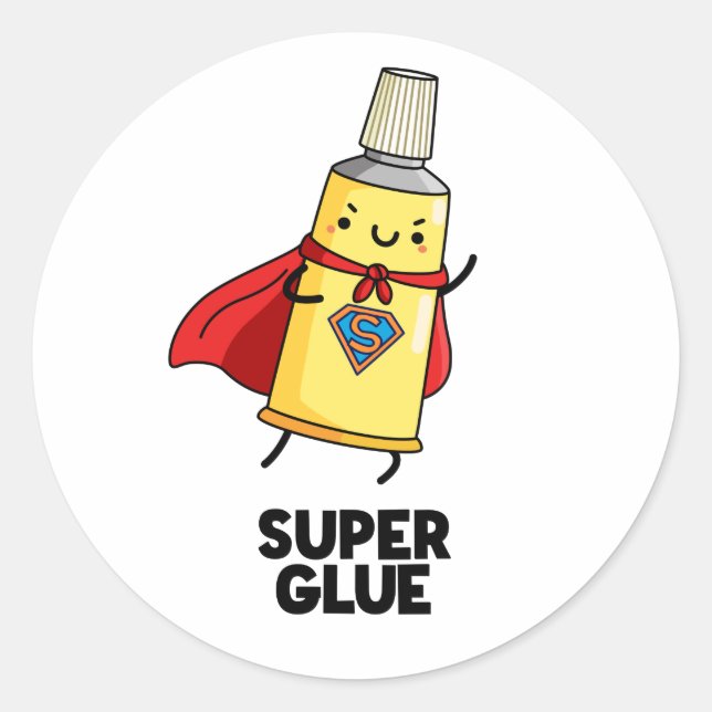 Adesivo Redondo Super Glue Funny Super Hero Pun (Frente)