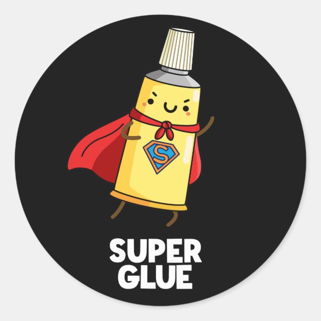 Adesivo Redondo Super Glue Funny Super Hero Pun Dark BG (Frente)