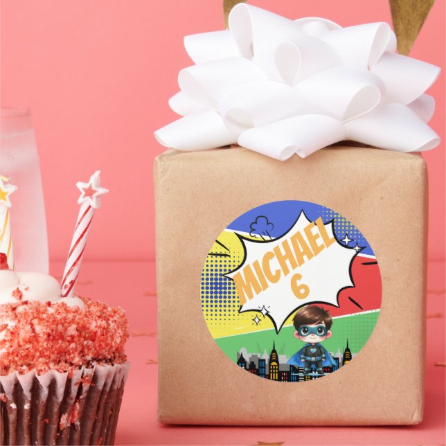 Adesivo Redondo Super-herói Birthday (Festa)