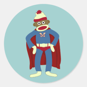 Adesivo Redondo Super-herói do macaco da peúga