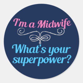 Adesivo Redondo Super-herói Engraçado da Parteira