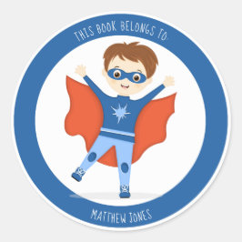 Adesivo Redondo Super-herói Este Livro Pertence