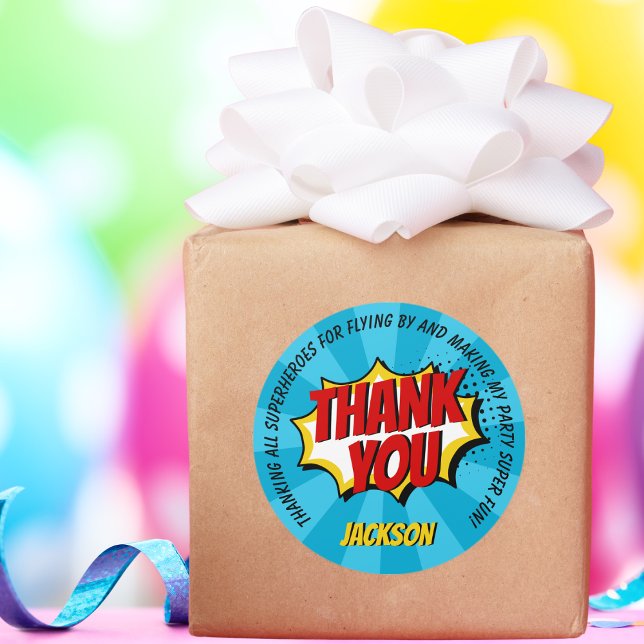 Adesivo Redondo Super Herói Estilo Quic Rapaz Azul Aniversário Obr (Criador carregado)