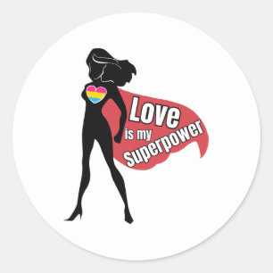 Adesivo Redondo Super-Herói Pansexual LGBTQ, O Amor É O Meu Superp