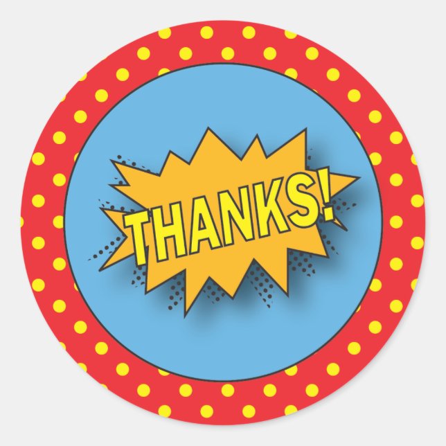 Adesivo Redondo Super-herói | Vinheta de Favor (Frente)