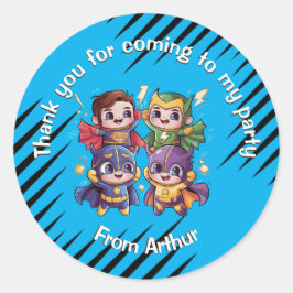 Adesivo Redondo Super heróis do partido Crianças super heróis iden