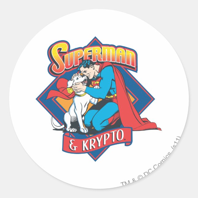 Adesivo Redondo Super-homem com Krypto (Frente)