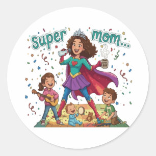 Adesivo Redondo Super Mãe Heroína - Celebração do Dia das Mães