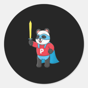 Adesivo Redondo Super Panda Bonita Vestindo Uma Máscara E Segurand