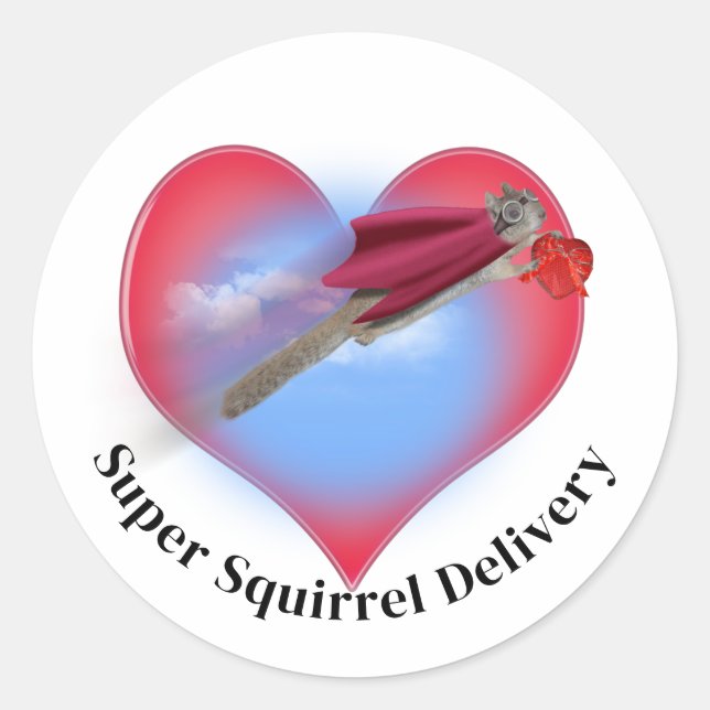 Adesivo Redondo Super Squirrel Delivery Valentine's Day (Frente)