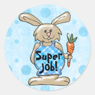 Adesivo Redondo Super Trabalho! Tan Bunny sobre Blue Round Reward