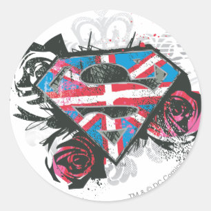 Adesivo Redondo Supergirl British Flag and Roses