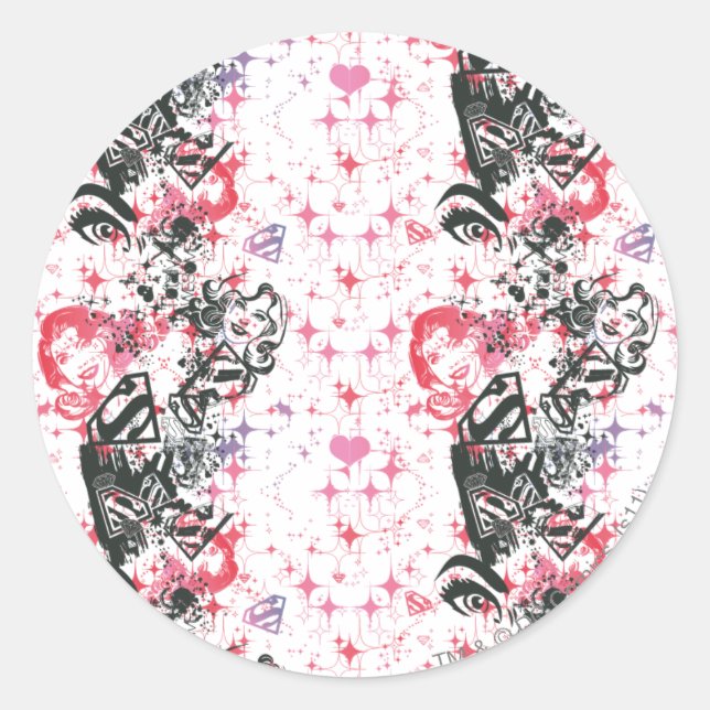 Adesivo Redondo Supergirl Collage Pattern (Frente)