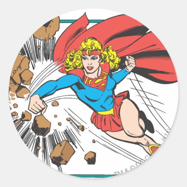 Adesivo Redondo Supergirl Destroys Boulder (Frente)
