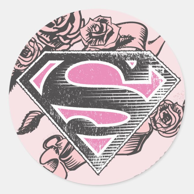 Adesivo Redondo Supergirl Logo with Roses (Frente)
