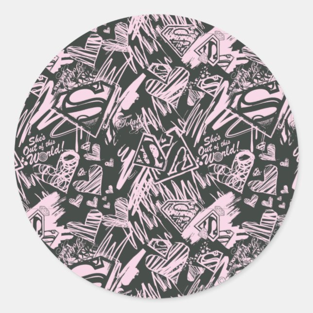 Adesivo Redondo Supergirl Pink e Black Scribbles (Frente)