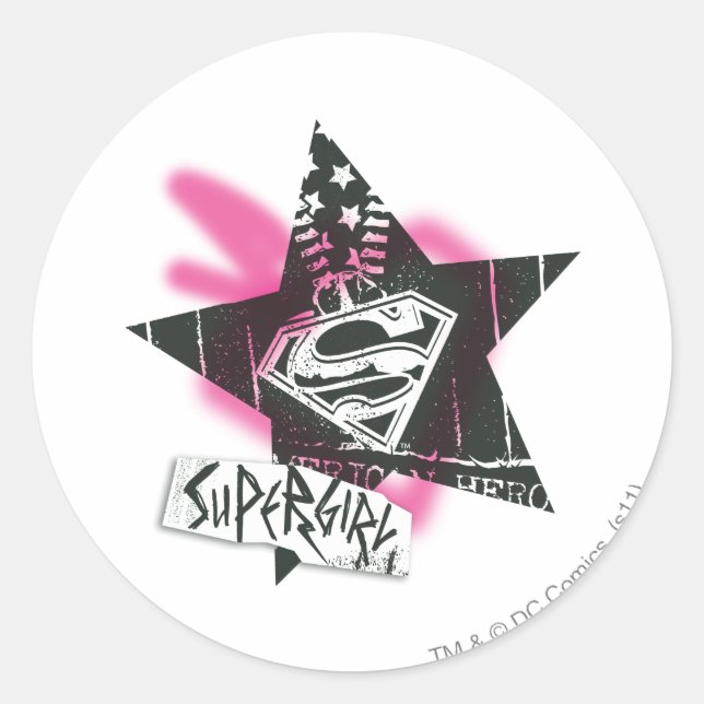 Adesivo Redondo Supergirl Pink Spray Paint Star (Frente)