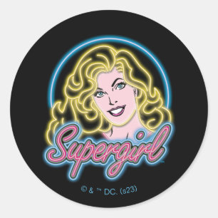 Adesivo Redondo Supergirl Retro Neon Lights Graphic
