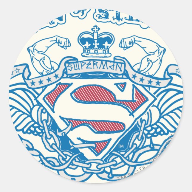 Adesivo Redondo Superman Estilizado | Logotipo das Asas e Armas (Frente)
