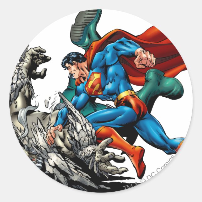 Adesivo Redondo Superman Fights Monster (Frente)