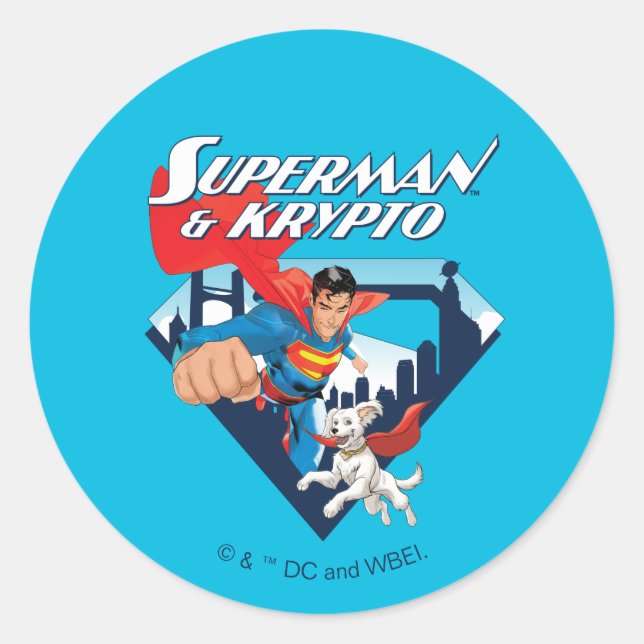 Adesivo Redondo Superman & Krypto Soar (Frente)