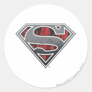 Adesivo Redondo Superman S-Shield   Cinza e Logotipo da Cidade Ver