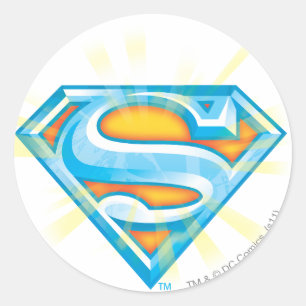 Adesivo Redondo Superman S-Shield   Logotipo azul e laranja