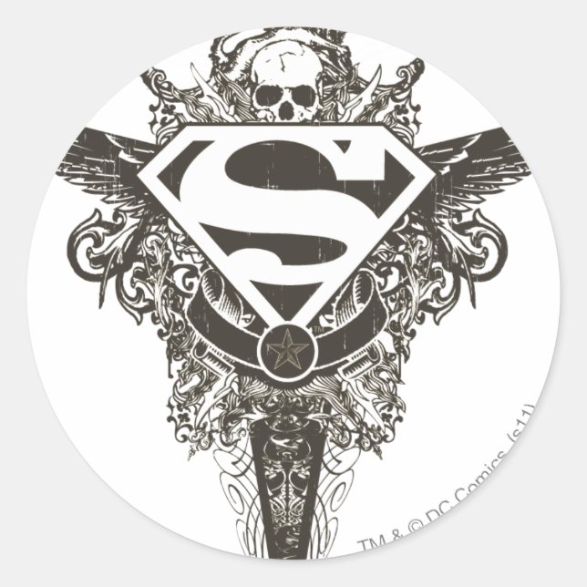Adesivo Redondo Superman Stylized | Star and Skull White Logo (Frente)