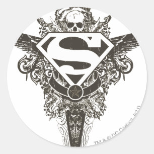 Adesivo Redondo Superman Stylized   Star and Skull White Logo
