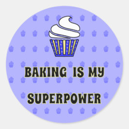 Adesivo Redondo Superpotência de panificação de cupcake azul