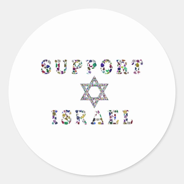 Adesivo Redondo Suportar Israel - Design Gemstone Lettering (Frente)