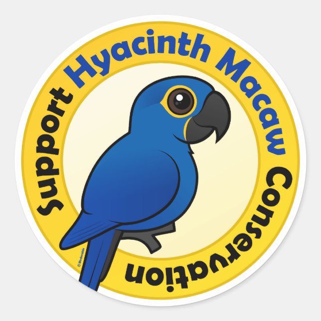 Adesivo Redondo Suporte à Conservação Hyacinth Macaw (Frente)