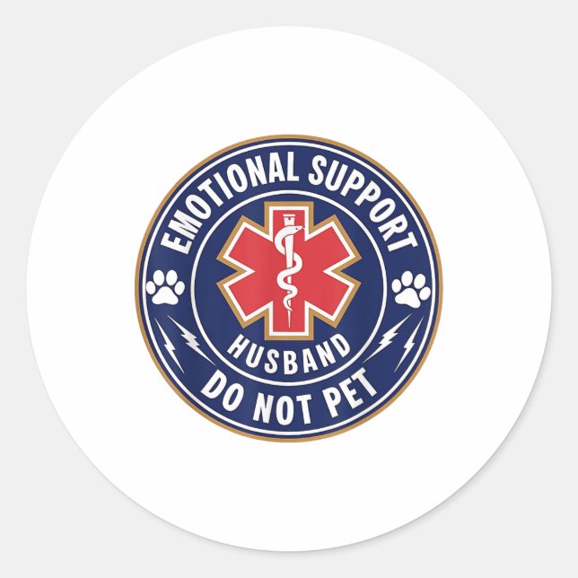 Adesivo Redondo Suporte Emocional Marido Não Pet Service Dog L (Frente)