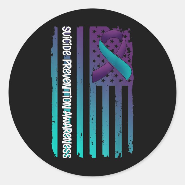 Adesivo Redondo Support American Flag Ribbon Suicide Awareness For (Frente)