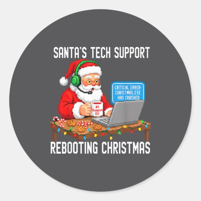 Adesivo Redondo Support Tech Santa's Rebooting Joke (Frente)