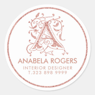 Adesivo Redondo Supressas Florais rosa Douradas Monograma de Amost