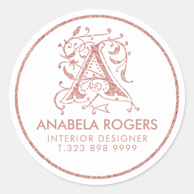 Adesivo Redondo Supressas Florais rosa Douradas Monograma de Amost (Frente)