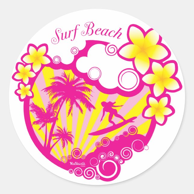 Adesivo Redondo Surf Beach Stickers (Frente)