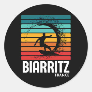 Adesivo Redondo Surf Biarritz França Praia Vintage Retro Surf M