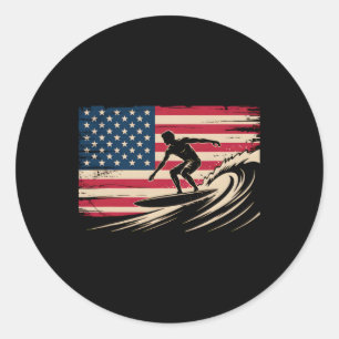 Adesivo Redondo Surf Cool Para Homens Mulheres 4 De Julho Bandeira