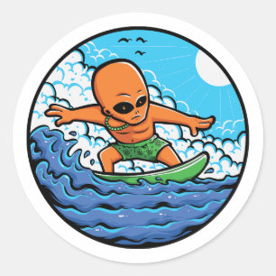 ADESIVO REDONDO SURF DE ALIENÍGENA LARANJA