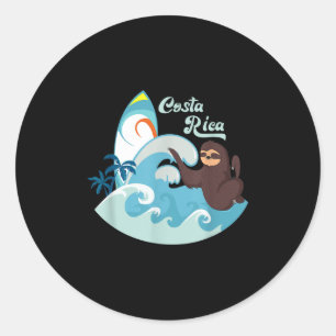 Adesivo Redondo Surf de Férias na Costa Rica Sloth Souvenir