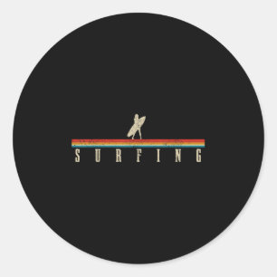 Adesivo Redondo Surf de Praia do Surfer Vintage Retro Surfing Surf