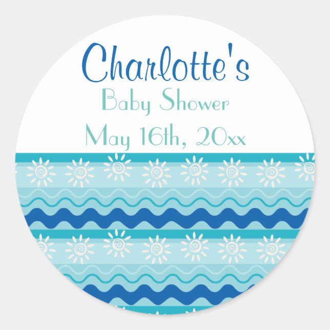 Adesivo Redondo Surf 'N Chá de fraldas náutico Sun (Frente)