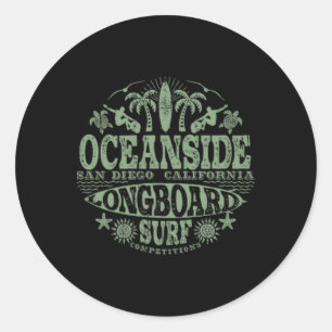Adesivo Redondo Surf Vintage de 2 lados Oceanside California Longb
