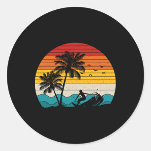 Adesivo Redondo Surfando Surfista Vintage Retro Surf Havaí Praia F