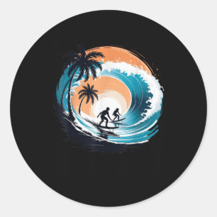 Adesivo Redondo Surfboarder Hawaii Onda Surfboard Lover