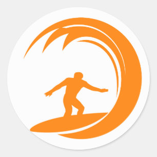 Adesivo Redondo Surfe em Laranja e Branco